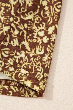 Discount Dear-Lover Eyelet Knit Yoke Patchwork Printed Flowy Fit Tank Top Brown