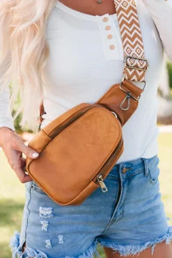 Discount Dear-Lover Faux Leather Zipped Crossbody Chest Bag Brown