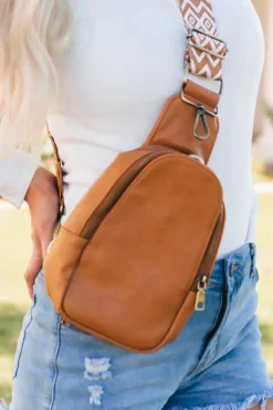 Discount Dear-Lover Faux Leather Zipped Crossbody Chest Bag Brown