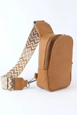 Discount Dear-Lover Faux Leather Zipped Crossbody Chest Bag Brown