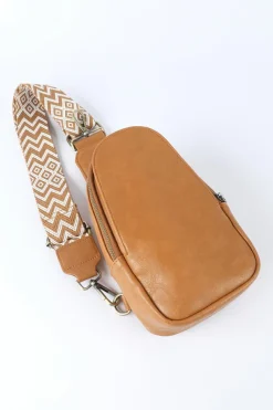 Discount Dear-Lover Faux Leather Zipped Crossbody Chest Bag Brown