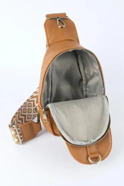 Discount Dear-Lover Faux Leather Zipped Crossbody Chest Bag Brown