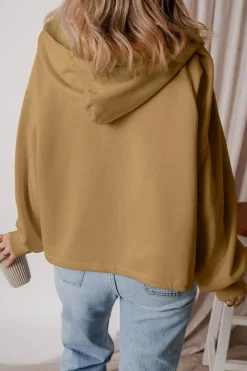 Sale Dear-Lover Fleece Lined Half Zipper Kangaroo Pockets Loose Hoodie Brown