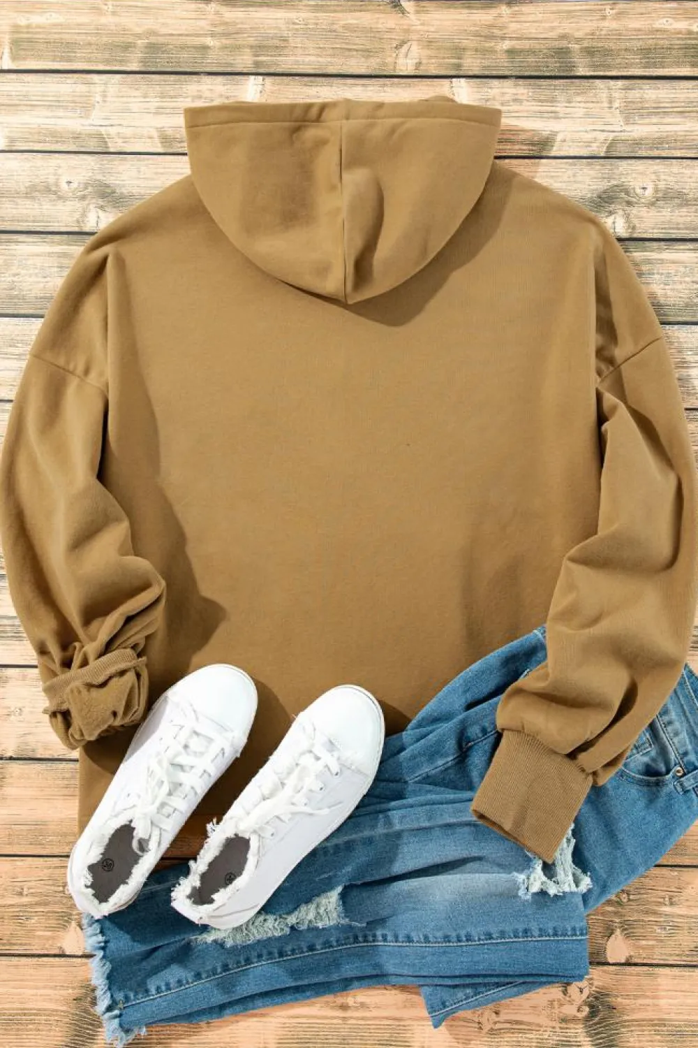 Sale Dear-Lover Fleece Lined Half Zipper Kangaroo Pockets Loose Hoodie Brown