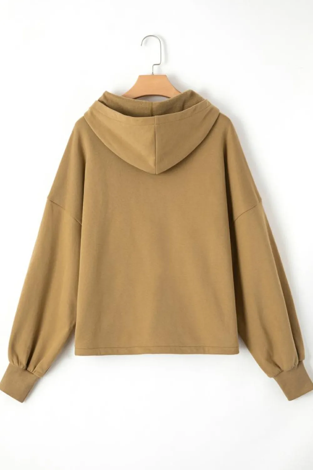 Sale Dear-Lover Fleece Lined Half Zipper Kangaroo Pockets Loose Hoodie Brown