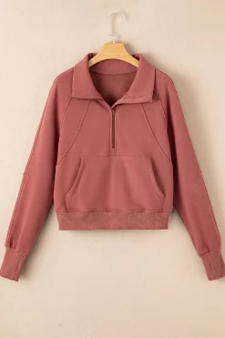 Online Dear-Lover Fleece Lined Zip Up Stand Collar Thumbhole Sleeve Sweatshirt Brown