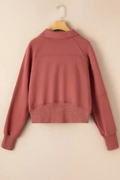 Online Dear-Lover Fleece Lined Zip Up Stand Collar Thumbhole Sleeve Sweatshirt Brown