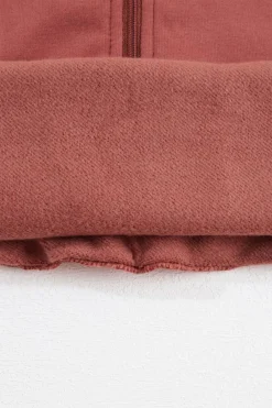 Online Dear-Lover Fleece Lined Zip Up Stand Collar Thumbhole Sleeve Sweatshirt Brown