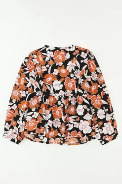 Discount Dear-Lover Floral Print 3/4 Sleeve Babydoll Blouse Brown
