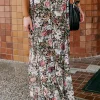 Fashion Dear-Lover Floral Print High Waist Maxi Skirt Brown