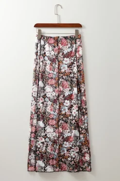 Fashion Dear-Lover Floral Print High Waist Maxi Skirt Brown