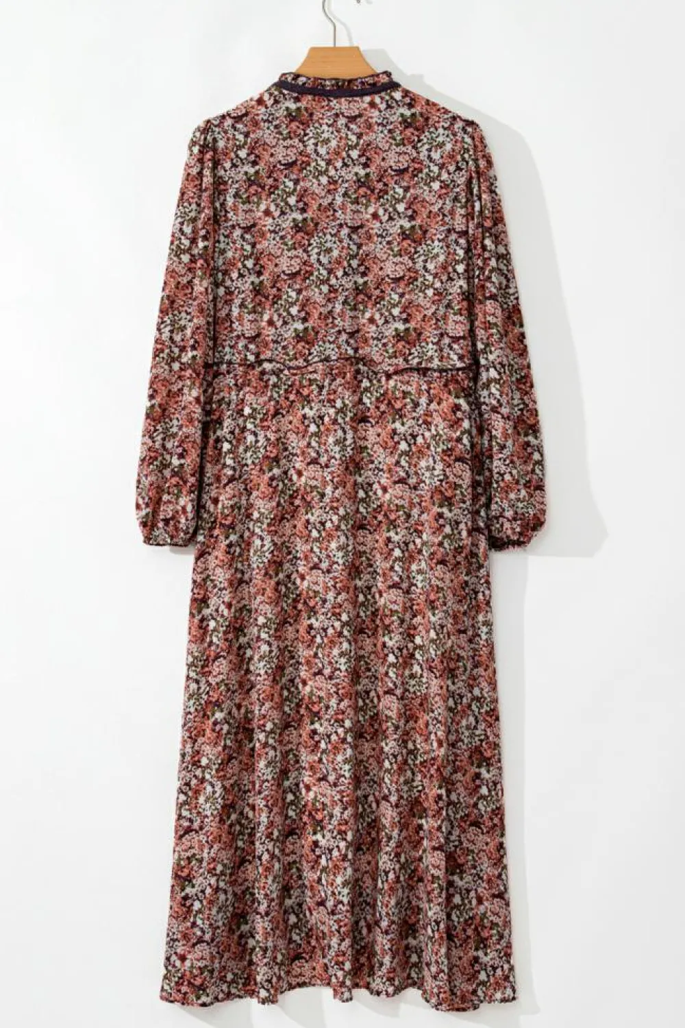 Best Dear-Lover Floral Print Split Front Tiered Frilled V Neck Midi Dress Brown