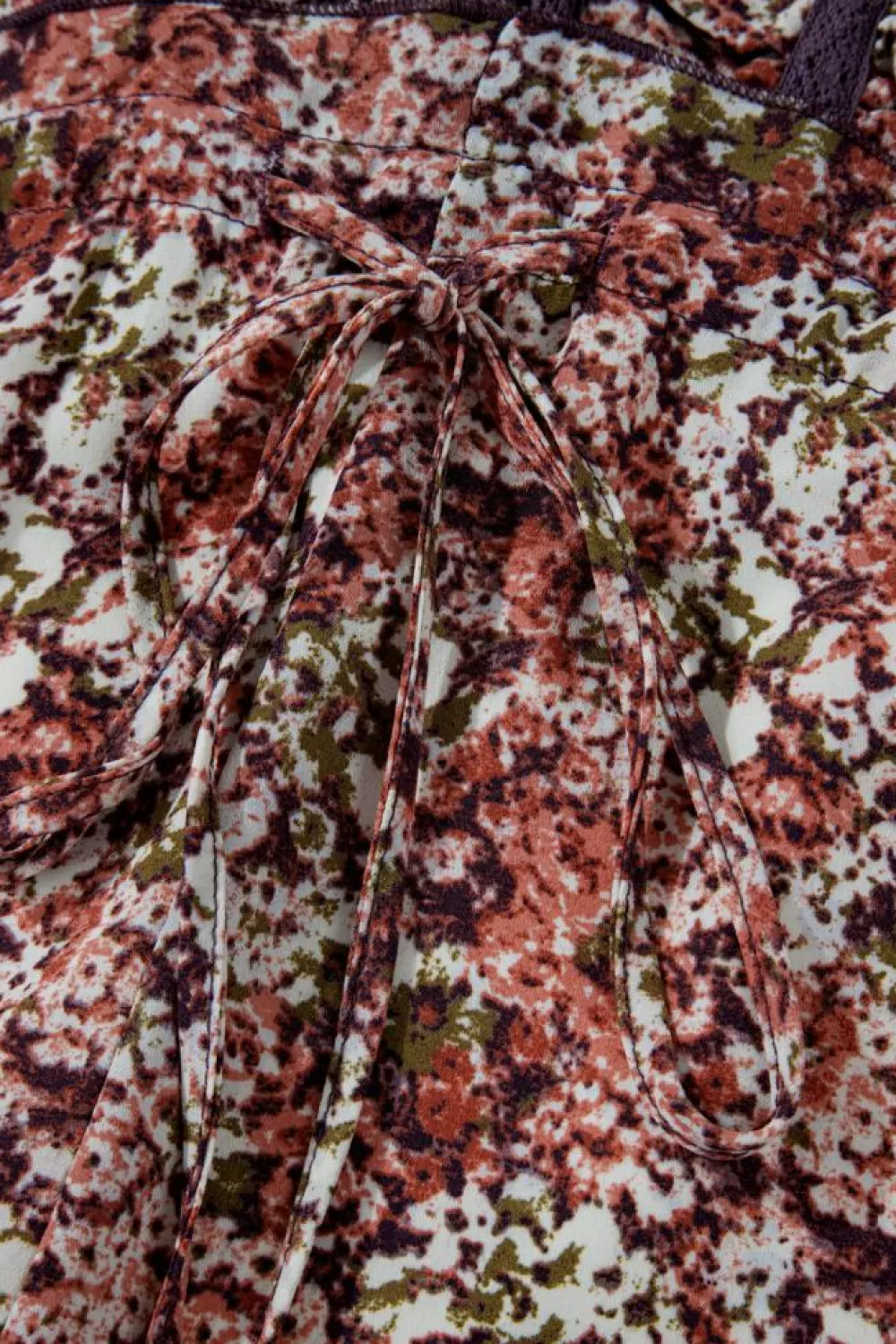 Best Dear-Lover Floral Print Split Front Tiered Frilled V Neck Midi Dress Brown