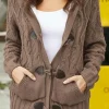 Best Dear-Lover Brown Fur Hood Horn Button Sweater Cardigan Khaki