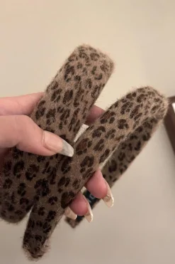 New Dear-Lover Fuzzy Leopard Print Headband Brown