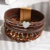 Fashion Dear-Lover Glittering Heart Accent Multi-layer Vintage PU Bracelet Brown