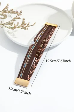 Fashion Dear-Lover Glittering Heart Accent Multi-layer Vintage PU Bracelet Brown