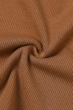 Fashion Dear-Lover Gold Chain Straps Rib Knit Tank Top Brown