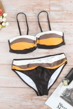 Discount Dear-Lover Gradient Color Block Push Up Bikini Swimwear Brown