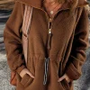 Outlet Dear-Lover Half Zip Fleece Pullover Sweatshirt Brown