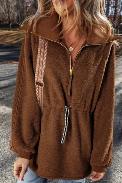 Outlet Dear-Lover Half Zip Fleece Pullover Sweatshirt Brown