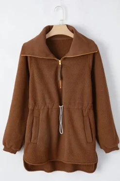 Outlet Dear-Lover Half Zip Fleece Pullover Sweatshirt Brown