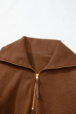 Outlet Dear-Lover Half Zip Fleece Pullover Sweatshirt Brown