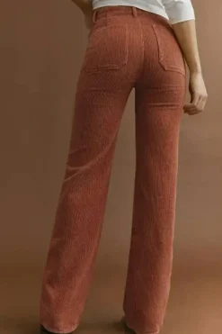 Best Dear-Lover High Waist Square Pockets Corduroy Pants Brown