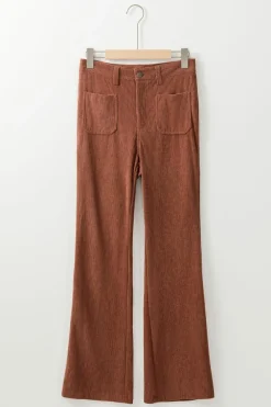 Best Dear-Lover High Waist Square Pockets Corduroy Pants Brown