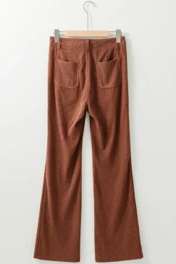 Best Dear-Lover High Waist Square Pockets Corduroy Pants Brown