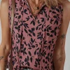 Best Dear-Lover Leaf Print Lace-up V Neck Crinckled Tank Top Brown