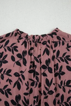 Best Dear-Lover Leaf Print Lace-up V Neck Crinckled Tank Top Brown