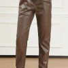 Hot Dear-Lover Leather Tie Waist Jogger Pants Brown