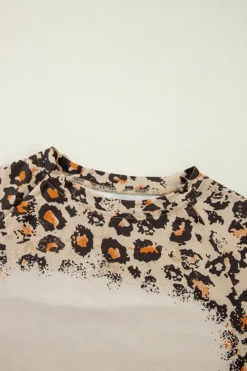 Sale Dear-Lover Leopard Bleached Raglan Sleeve Pullover Sweatshirt Brown