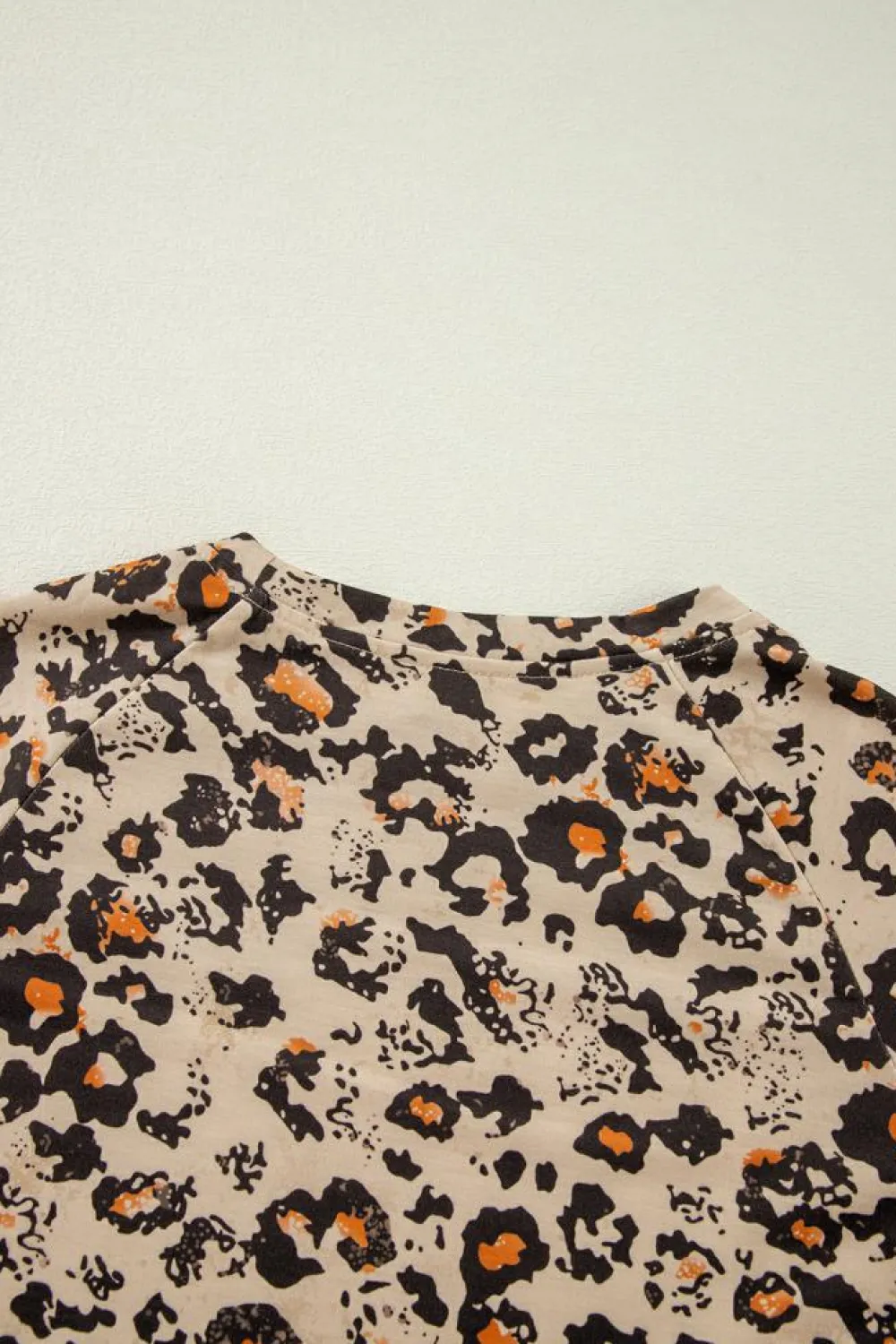 Sale Dear-Lover Leopard Bleached Raglan Sleeve Pullover Sweatshirt Brown