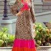 New Dear-Lover Leopard Color Block V Neck Loose Fit Maxi Dress Brown