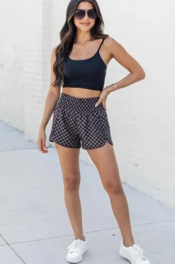 Discount Dear-Lover Leopard High Waisted Athletic Shorts Brown