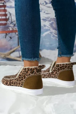 Sale Dear-Lover Leopard Print Ankle Patched Flat Winter Fur Boots Brown