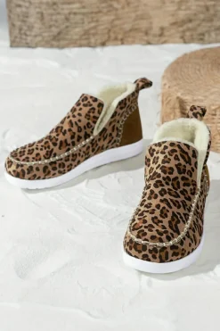 Sale Dear-Lover Leopard Print Ankle Patched Flat Winter Fur Boots Brown