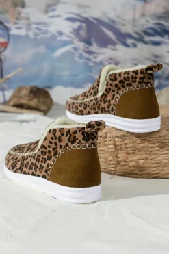 Sale Dear-Lover Leopard Print Ankle Patched Flat Winter Fur Boots Brown