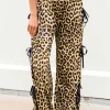 Outlet Dear-Lover Leopard Print Bow Tie Drawstring Elastic Waist Loose High Waist Pants Brown