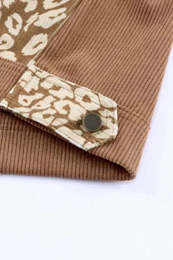 Hot Dear-Lover Leopard Print Corduroy Long Sleeve Jacket Brown