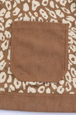Hot Dear-Lover Leopard Print Corduroy Long Sleeve Jacket Brown