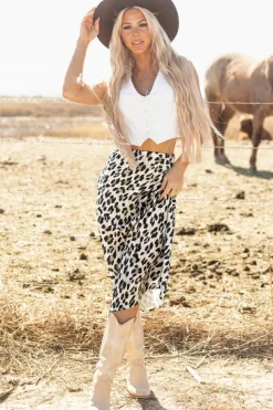 Online Dear-Lover Leopard Print High Waist Midi Skirt Brown