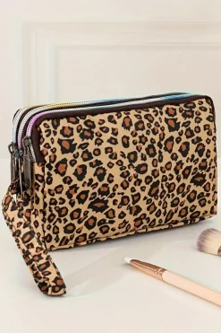 Online Dear-Lover Leopard Print PU Leather Wristlet Zipper Makeup Bag Brown
