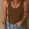 Discount Dear-Lover Leopard Printed Sleeveless Scoop Neck Bodysuit Brown