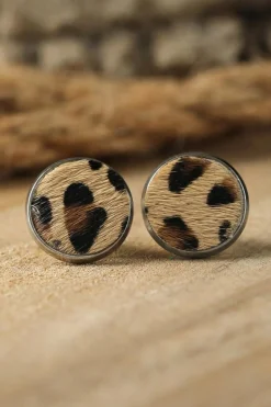 Hot Dear-Lover Leopard Studded Earrings Brown