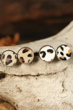 Hot Dear-Lover Leopard Studded Earrings Brown