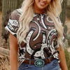 Best Dear-Lover Lucky Horseshoes Graphic Dolman T-shirt Brown