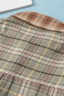 Clearance Dear-Lover Multi Plaid Patchwork Raw Edge Casual Shirt Brown